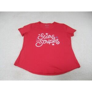 Women's Shirt Large Red Stars & Stripes Casual‎ Short Sleeve General Standard